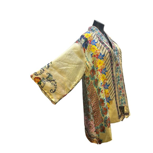 Johnny Was Silk Colorful Floral Open Front Cardigan w/Wide Sleeves Size M - Picture 4 of 8
